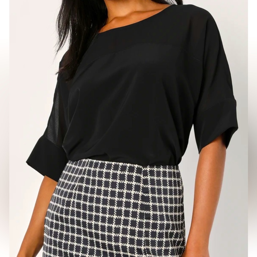 Lulus Women’s Carefree Charm Black Dolman Sleeve Top Sheer Relaxed Size XL NWT